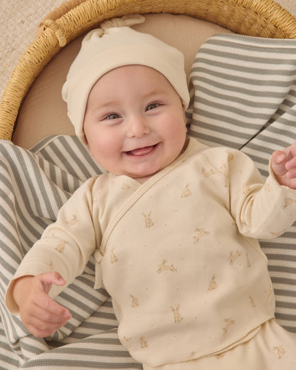 Quincy Mae Wrap Top + Footed Pant Set - Bunnies