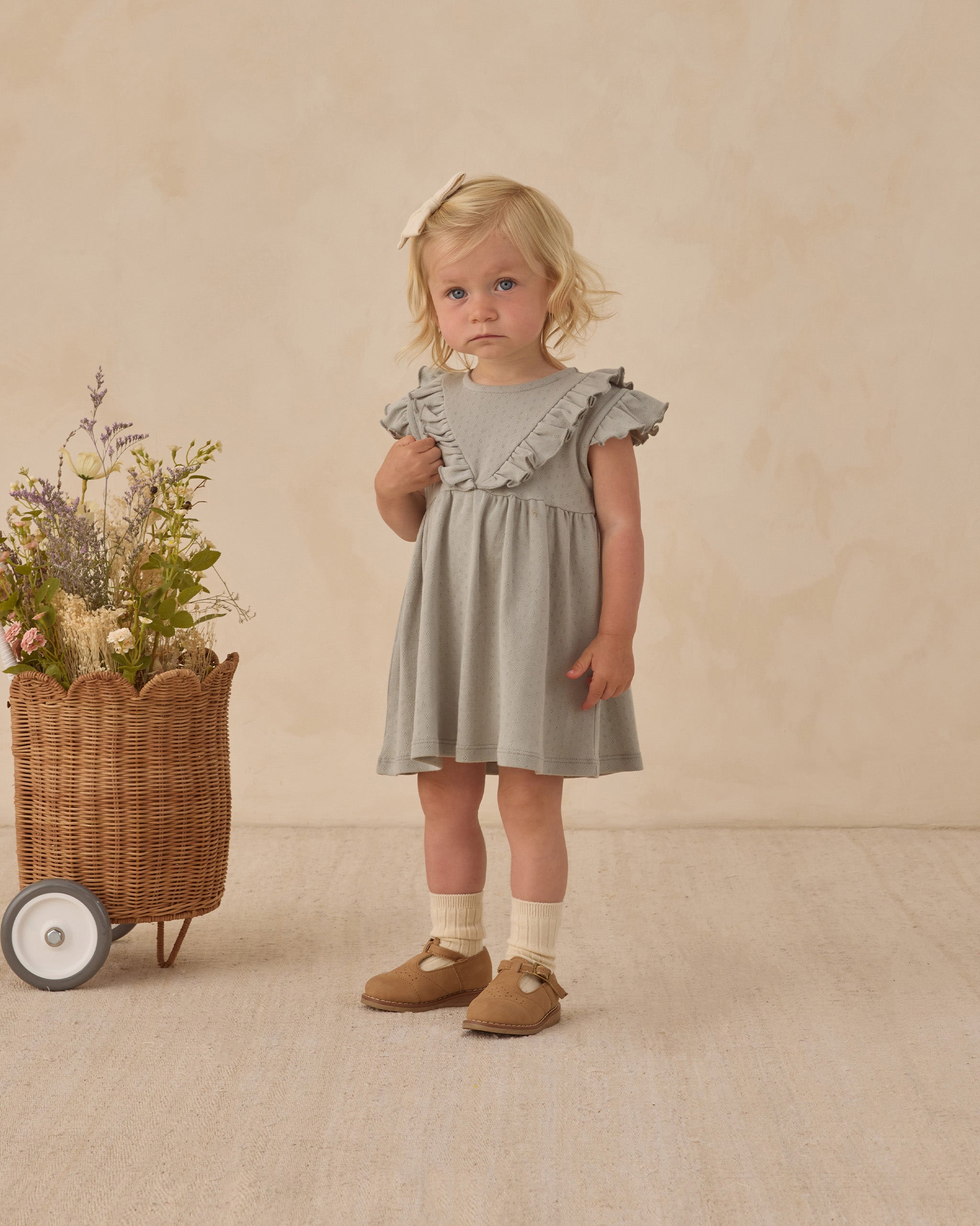 Quincy Mae Sleeveless Ruffle V Dress - Sage