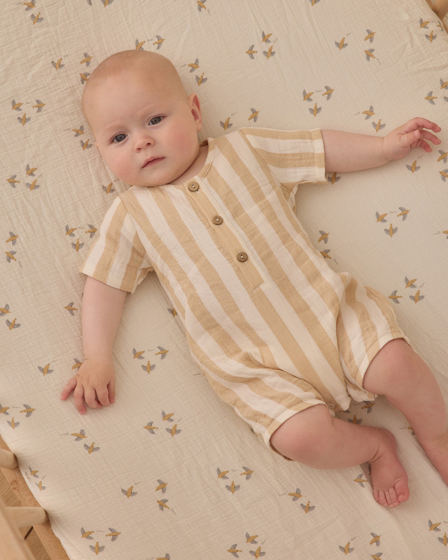 Quincy Mae Short Sleeve Woven Romper - Summer Stripe