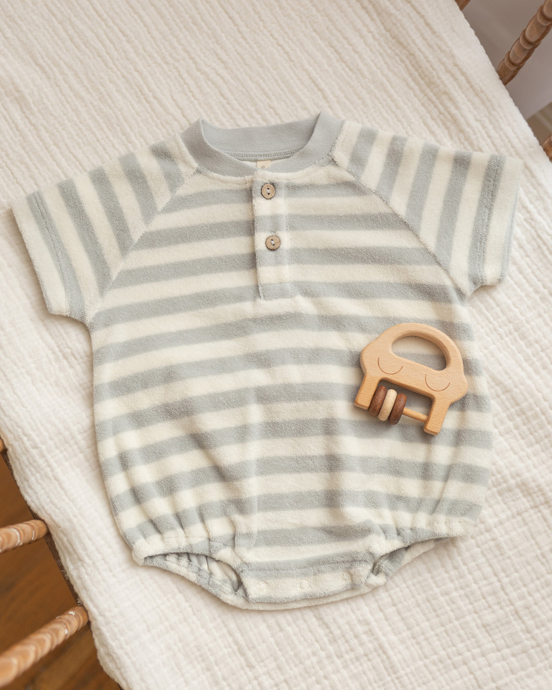 Quincy Mae Terry Henley Romper - Sky Stripe