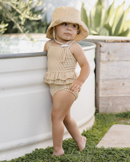 Quincy Mae Ruffled One Piece Swimsuit - Honey Stripe Small