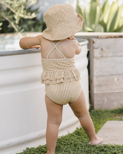 Quincy Mae Ruffled One Piece Swimsuit - Honey Stripe Small