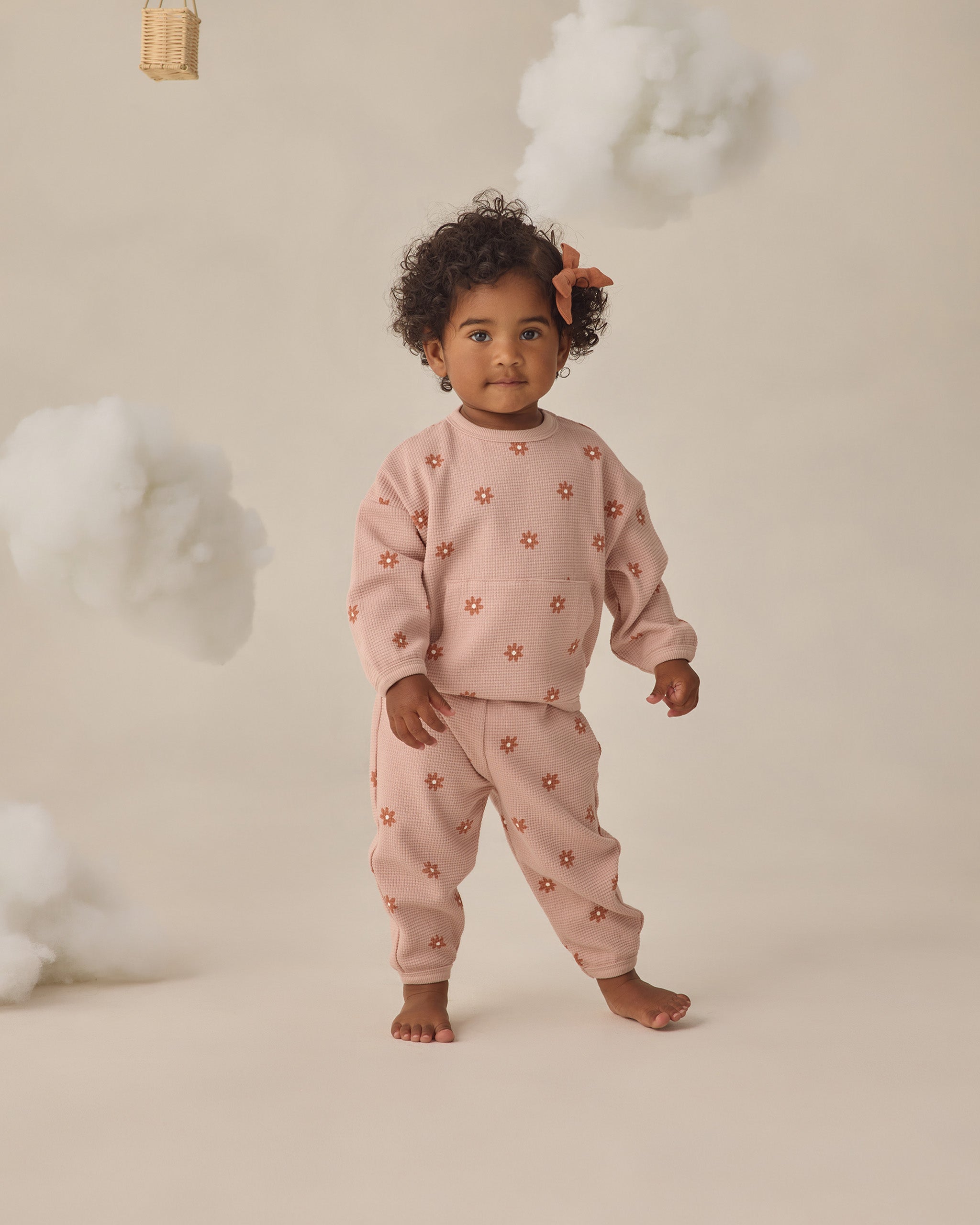 Quincy Mae Waffle Sweater Set - Pink Daisy