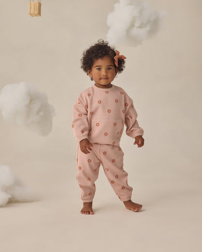 Quincy Mae Waffle Sweater Set - Pink Daisy