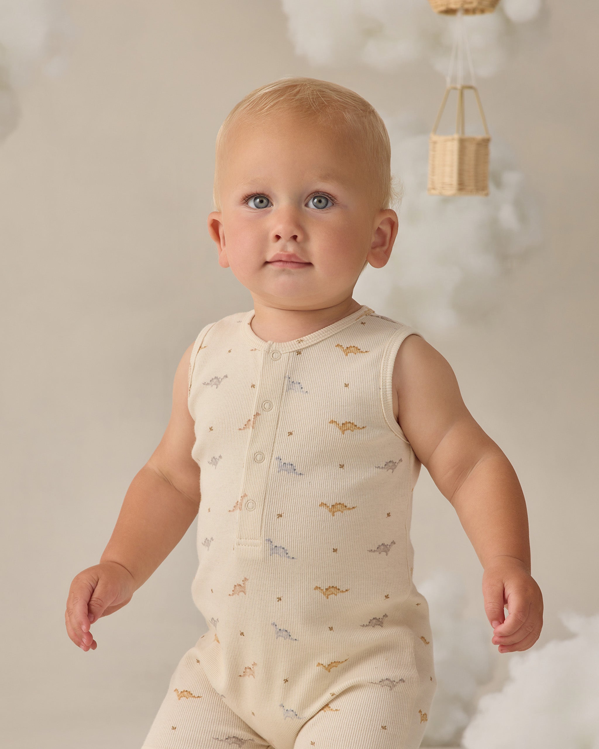Quincy Mae Ribbed Henley Romper - Dinos
