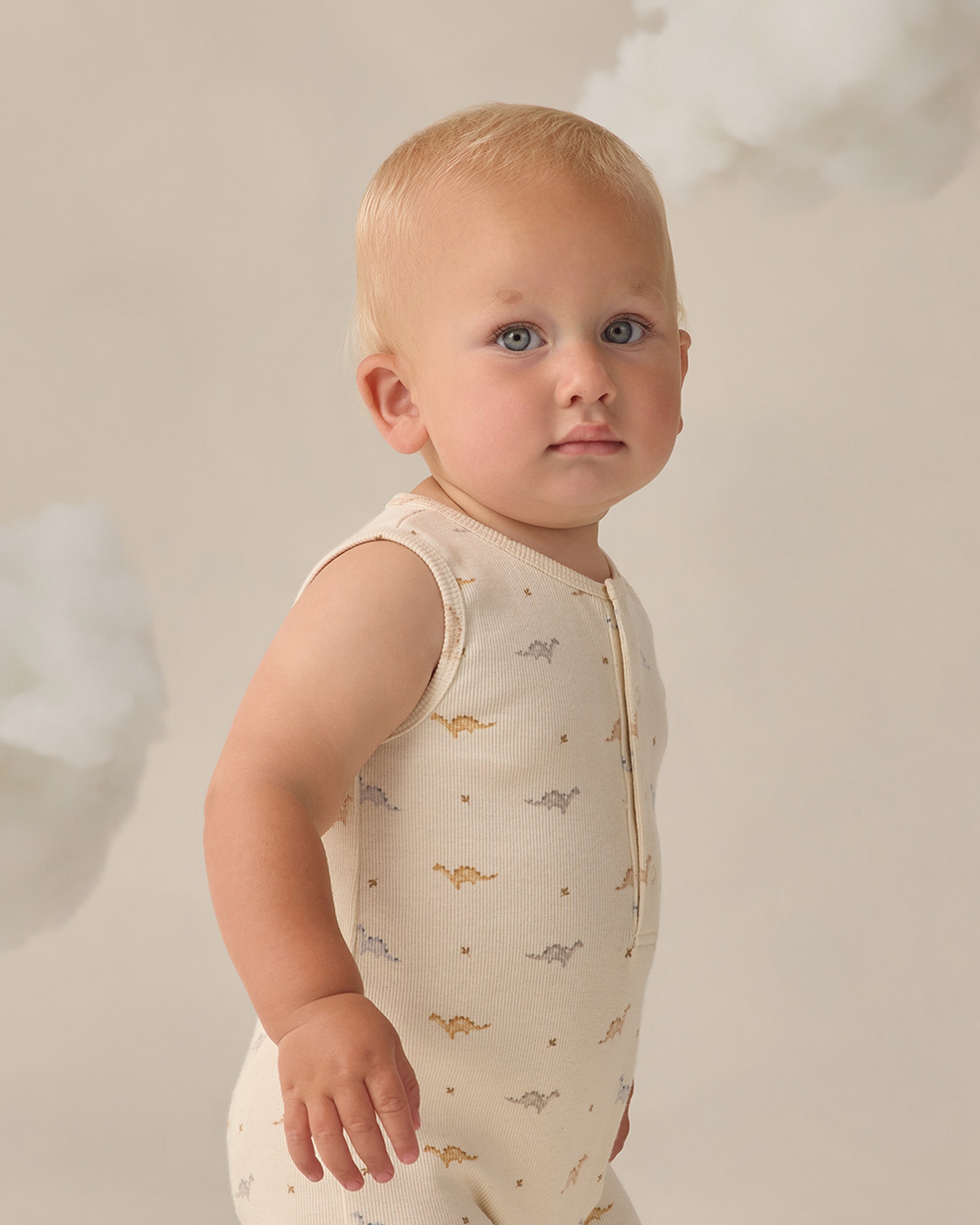 Quincy Mae Ribbed Henley Romper - Dinos
