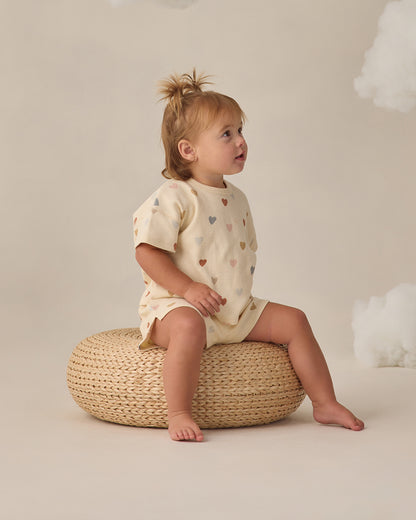Quincy Mae Waffle Tee + Short Set - Confetti Hearts