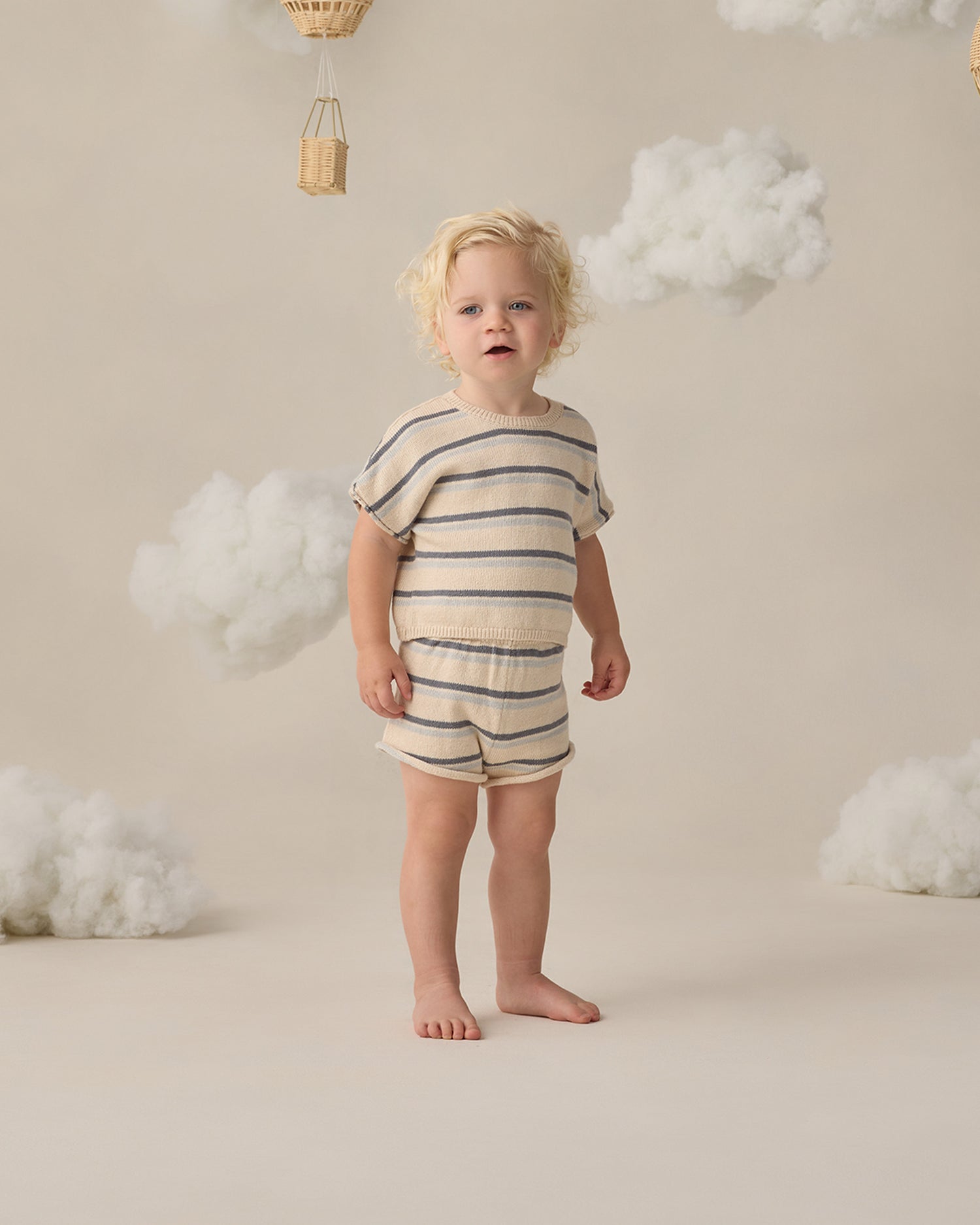 Quincy Mae Relaxed Summer Knit Set - Ocean Stripe
