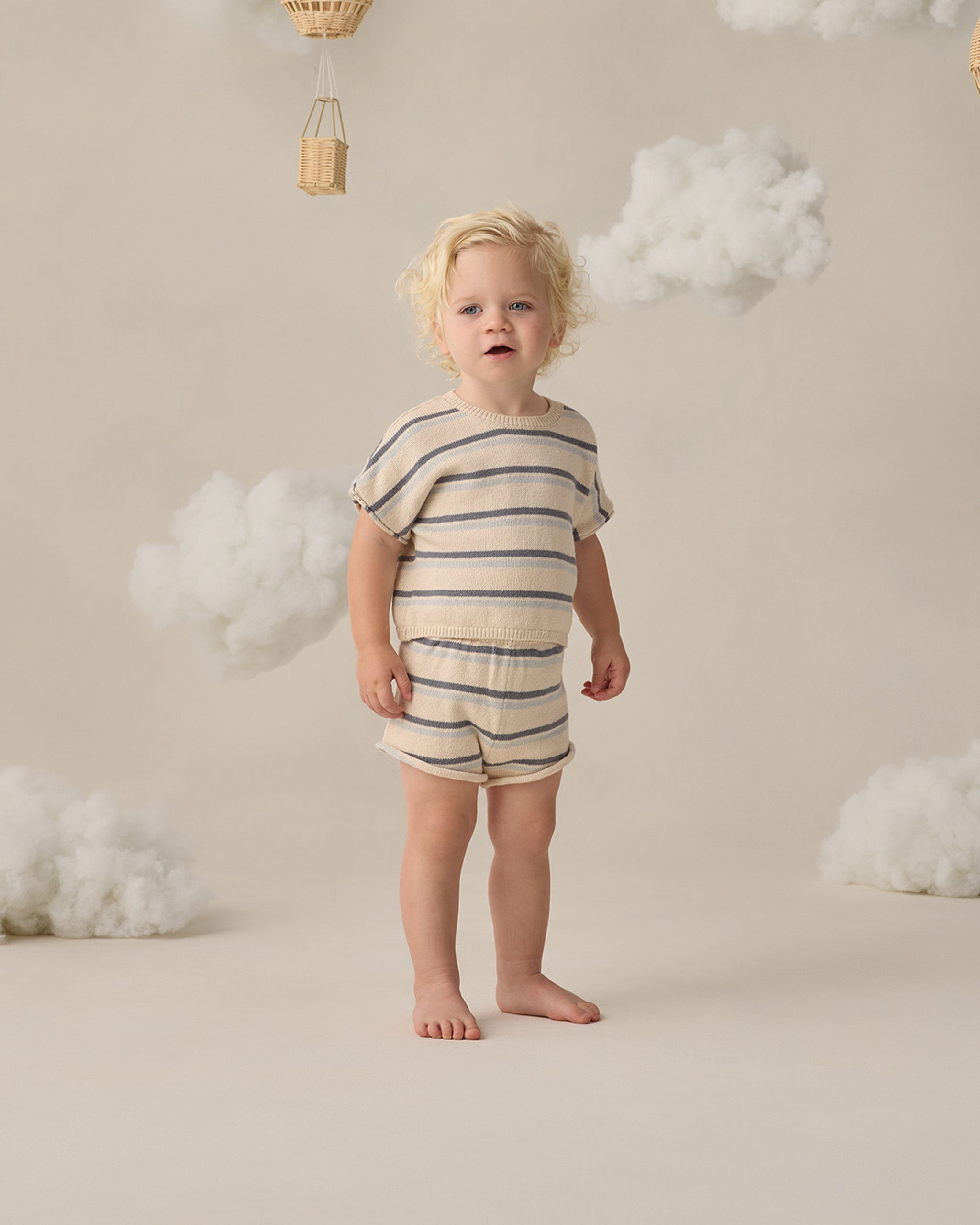 Quincy Mae Relaxed Summer Knit Set - Ocean Stripe