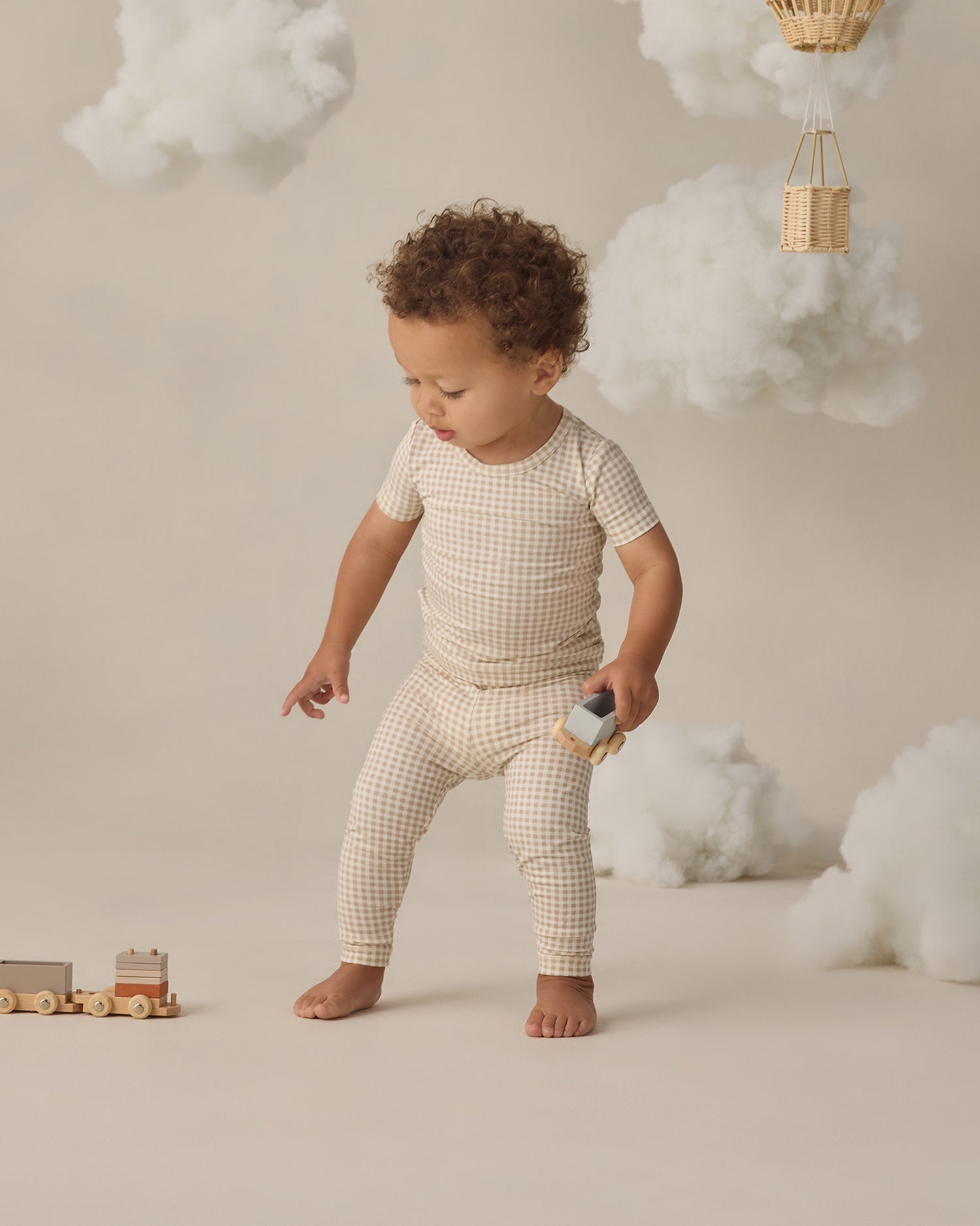 Quincy Mae Bamboo Short Sleeve Pajama Set - Oat Gingham