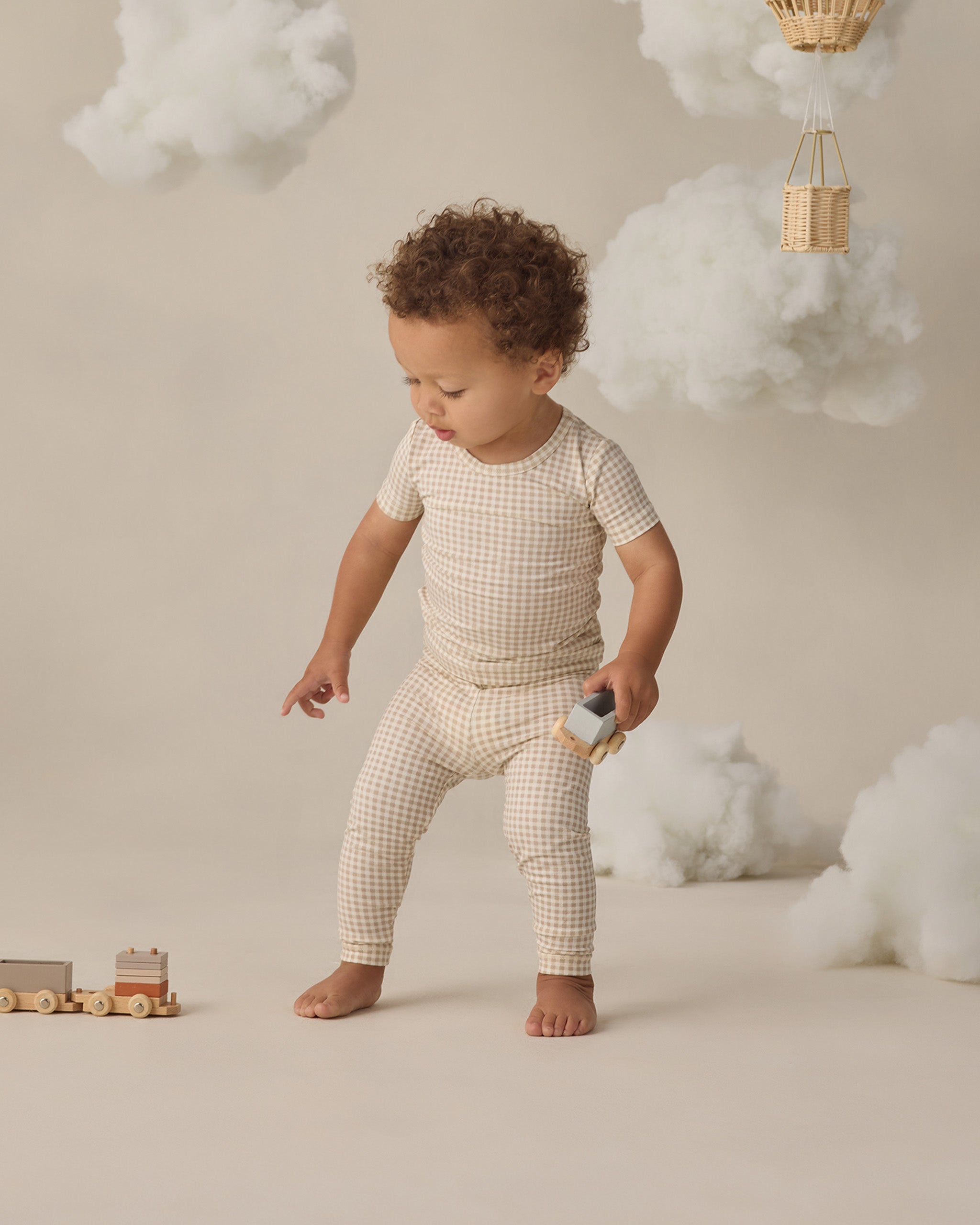 Quincy Mae Bamboo Short Sleeve Pajama Set - Oat Gingham