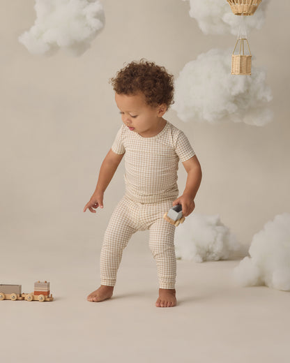 Quincy Mae Bamboo Short Sleeve Pajama Set - Oat Gingham