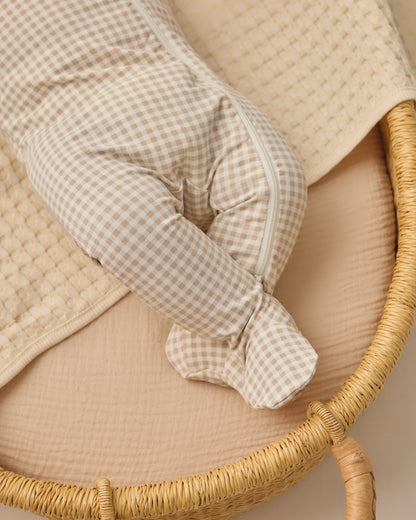 Quincy Mae Bamboo Zip Footie - Oat Gingham