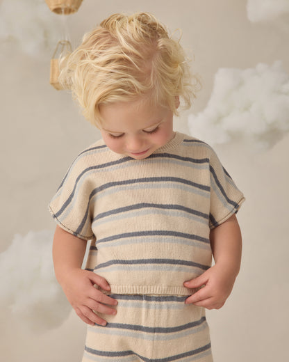 Quincy Mae Relaxed Summer Knit Set - Ocean Stripe