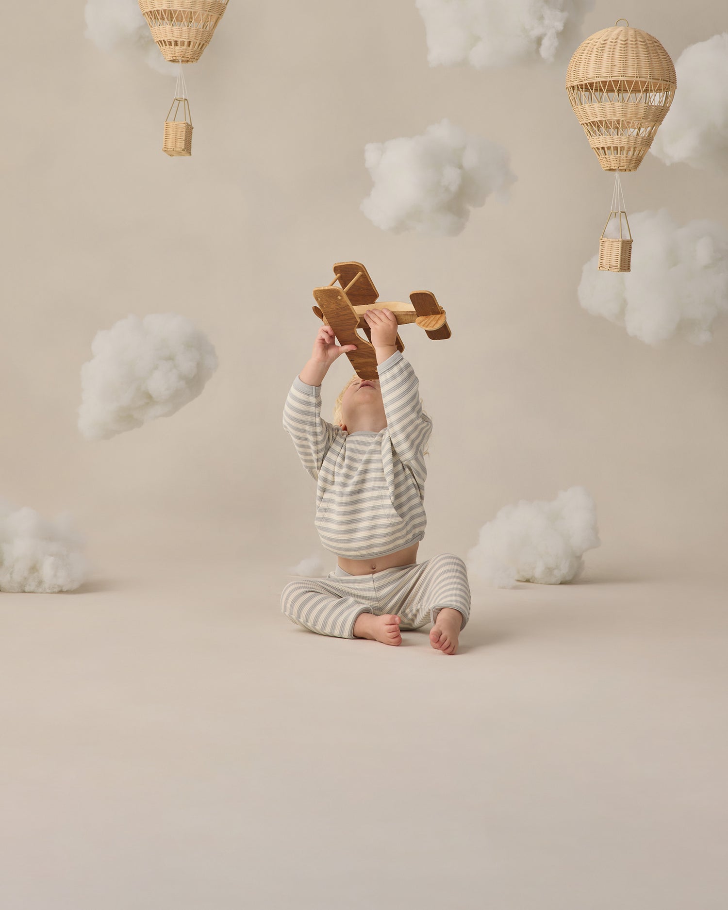 Quincy Mae Waffle Sweater Set - Sky Stripe