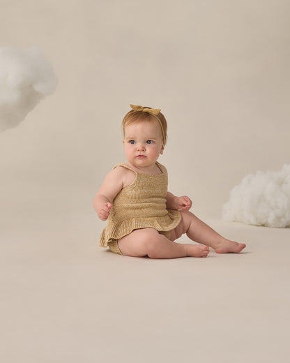 Quincy Mae Knit Ruffle Romper - Heathered Honey