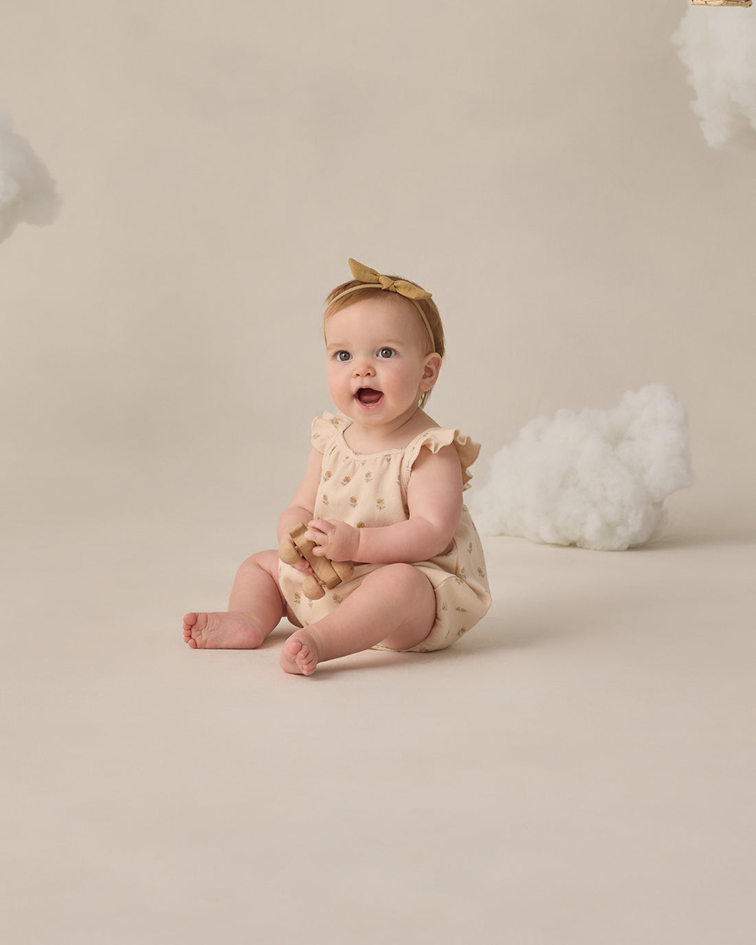 Quincy Mae Ribbed Ruffle Romper - Buttercup