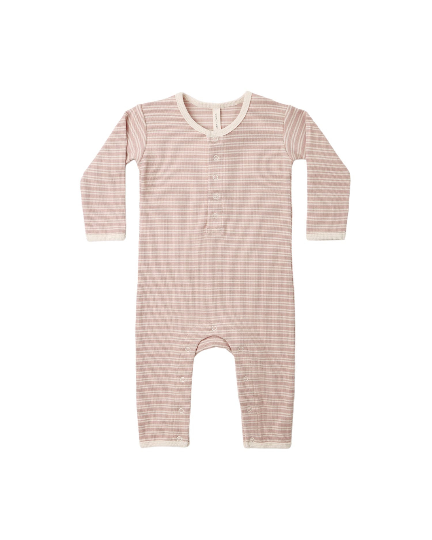 Quincy Mae Ribbed Baby Jumpsuit - Dusty Rose Microstripe