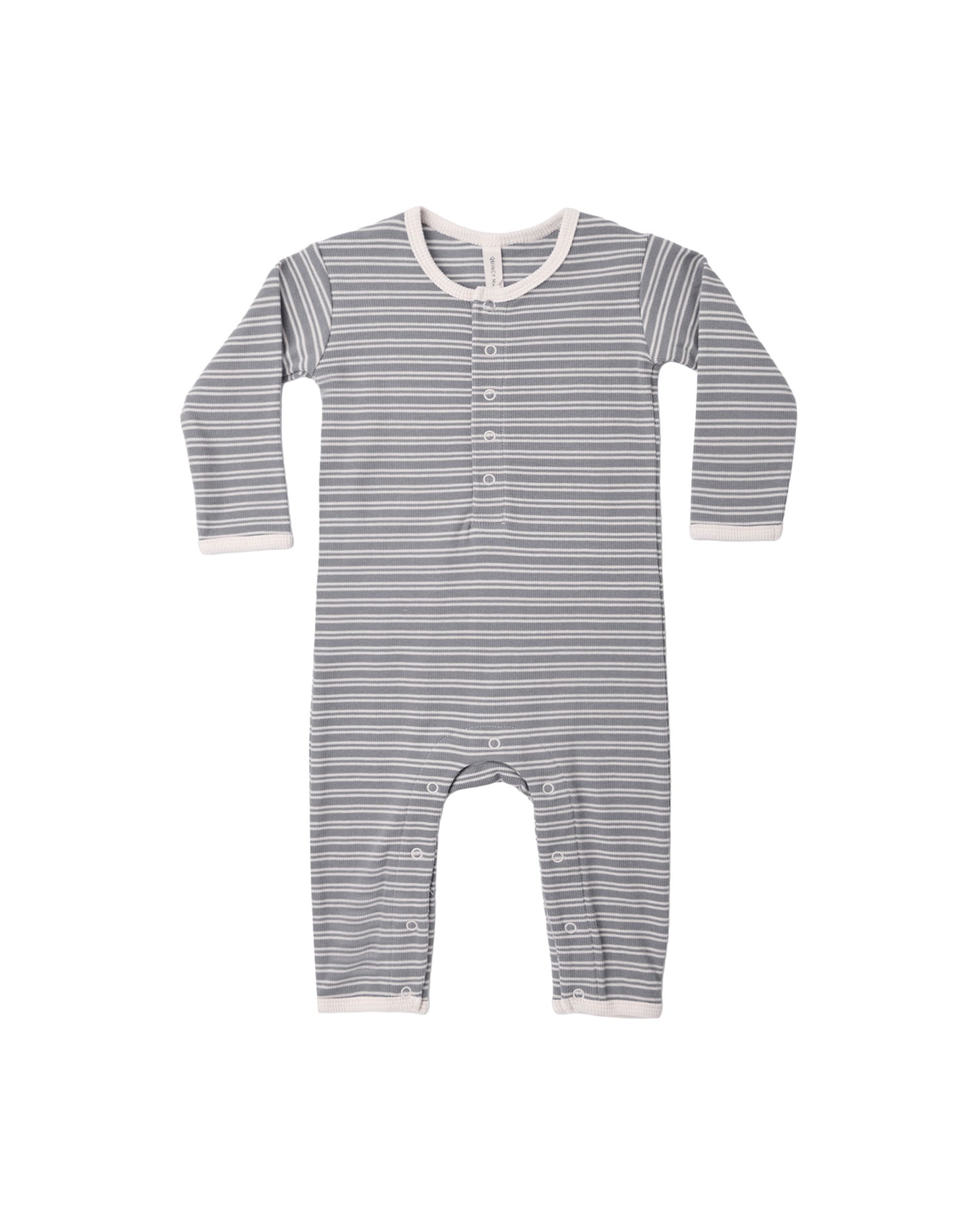 Quincy Mae Ribbed Baby Jumpsuit - Slate Microstripe
