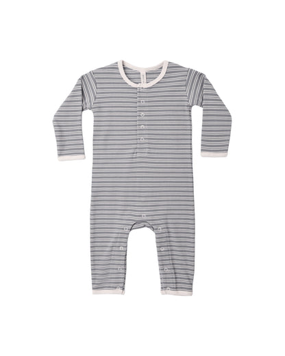Quincy Mae Ribbed Baby Jumpsuit - Slate Microstripe