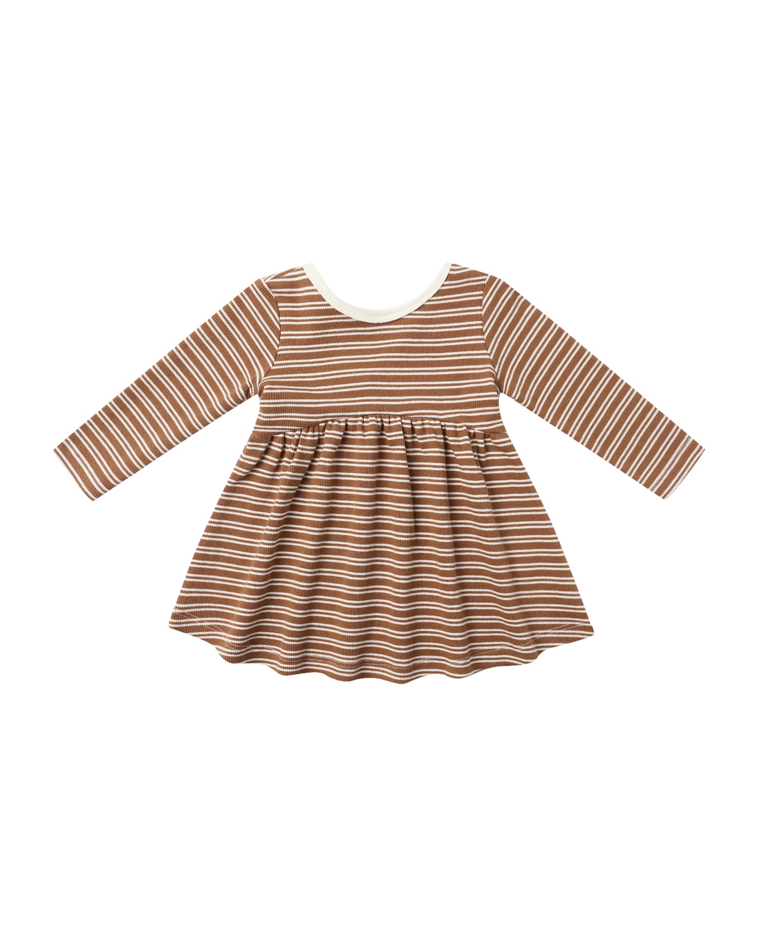 Quincy Mae Ribbed Long Sleeve Dress - Cedar Micro Stripe