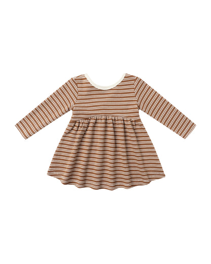 Quincy Mae Ribbed Long Sleeve Dress - Cedar Micro Stripe