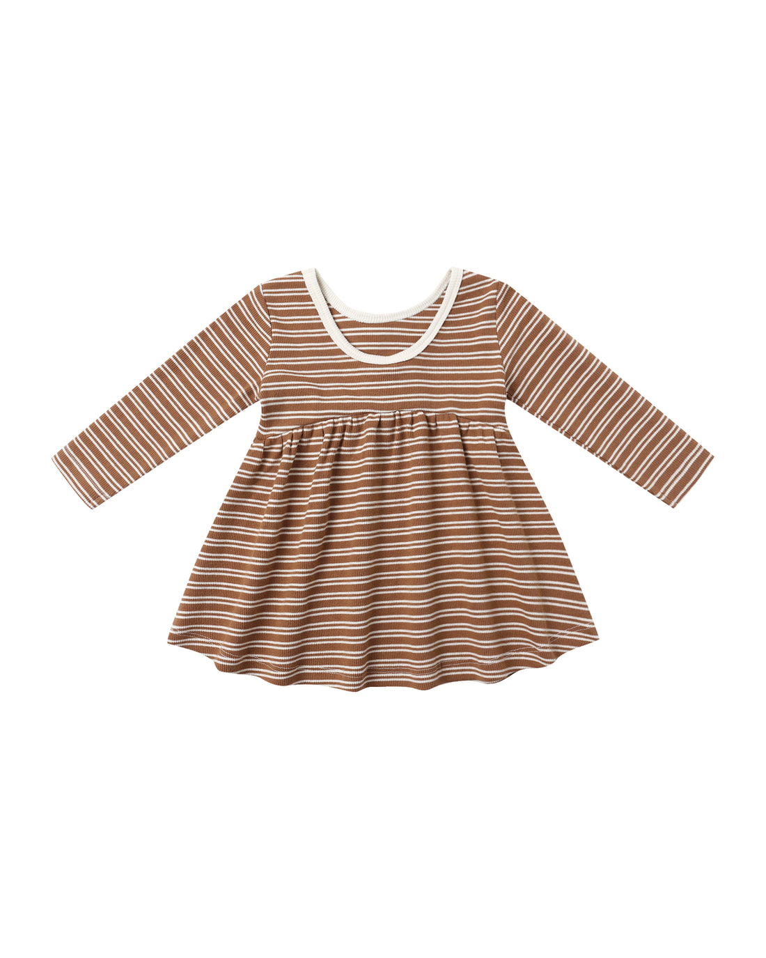 Quincy Mae Ribbed Long Sleeve Dress - Cedar Micro Stripe