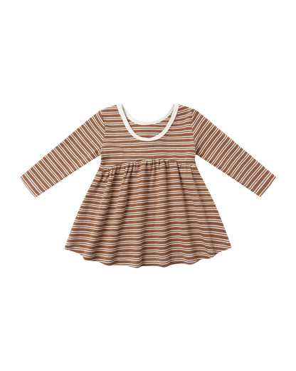Quincy Mae Ribbed Long Sleeve Dress - Cedar Micro Stripe