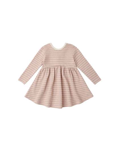 Quincy Mae Ribbed long Sleeve Dress - Dusty Rose Microstripe