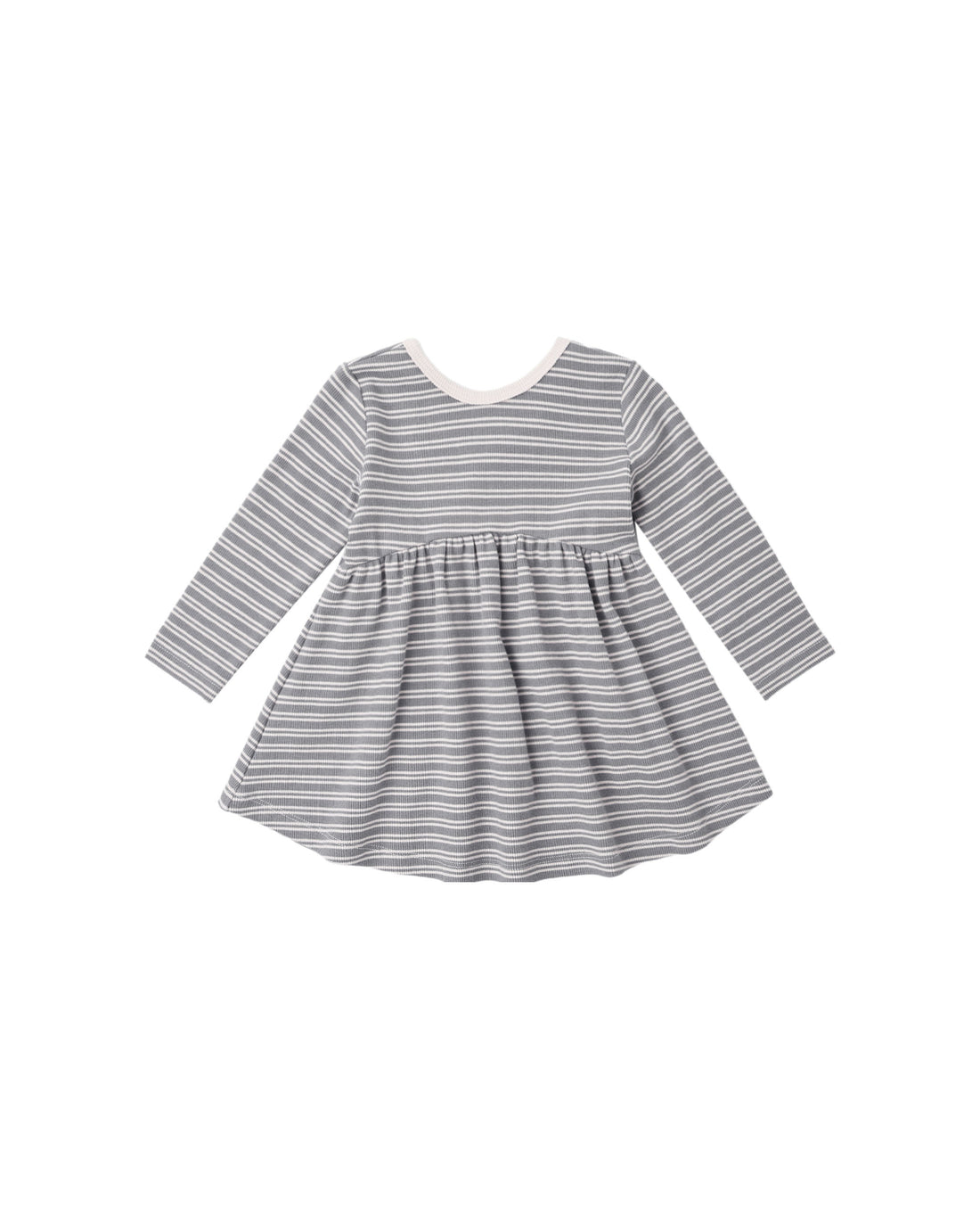 Quincy Mae Ribbed Long Sleeve Dress - Slate Microstripe