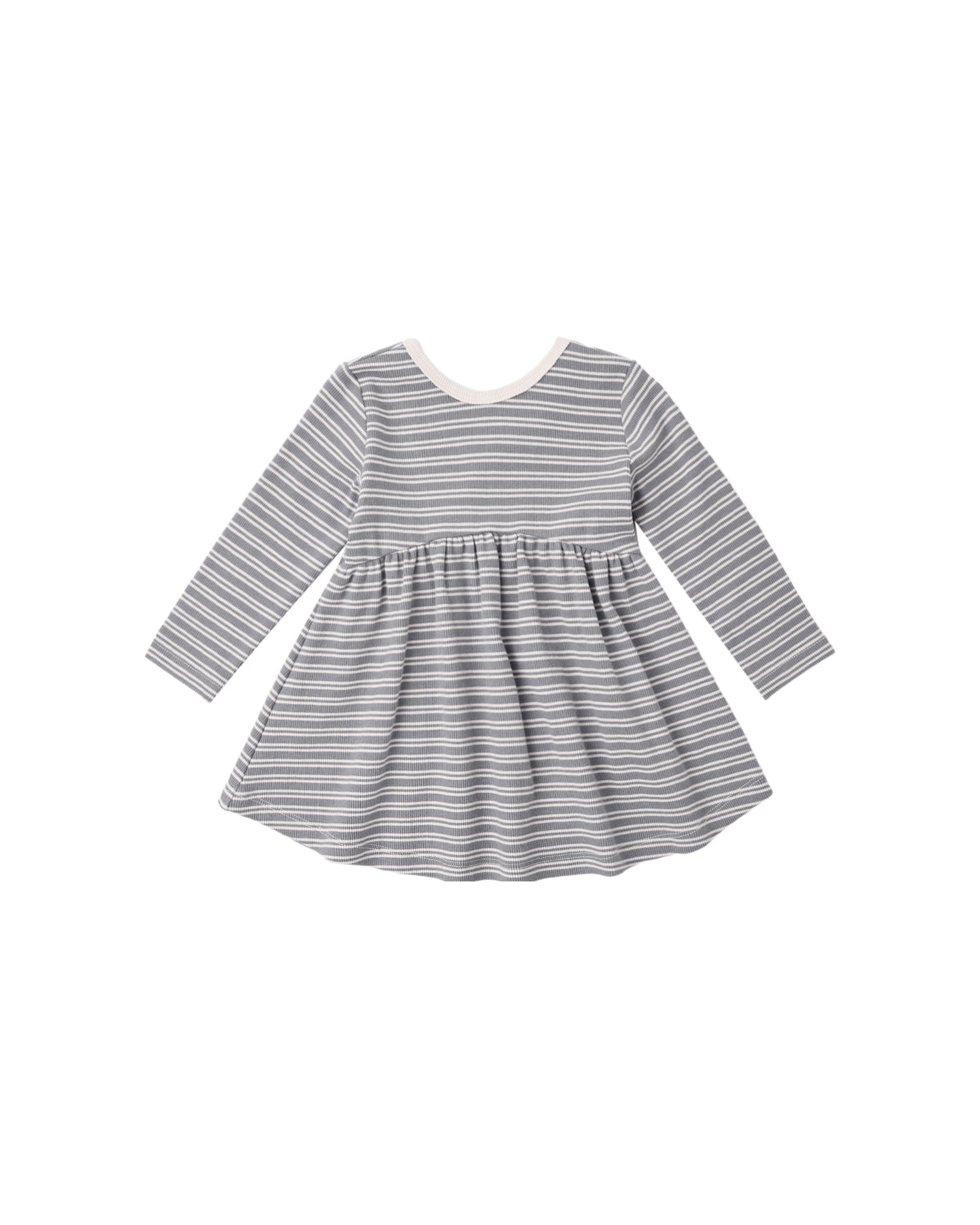 Quincy Mae Ribbed Long Sleeve Dress - Slate Microstripe