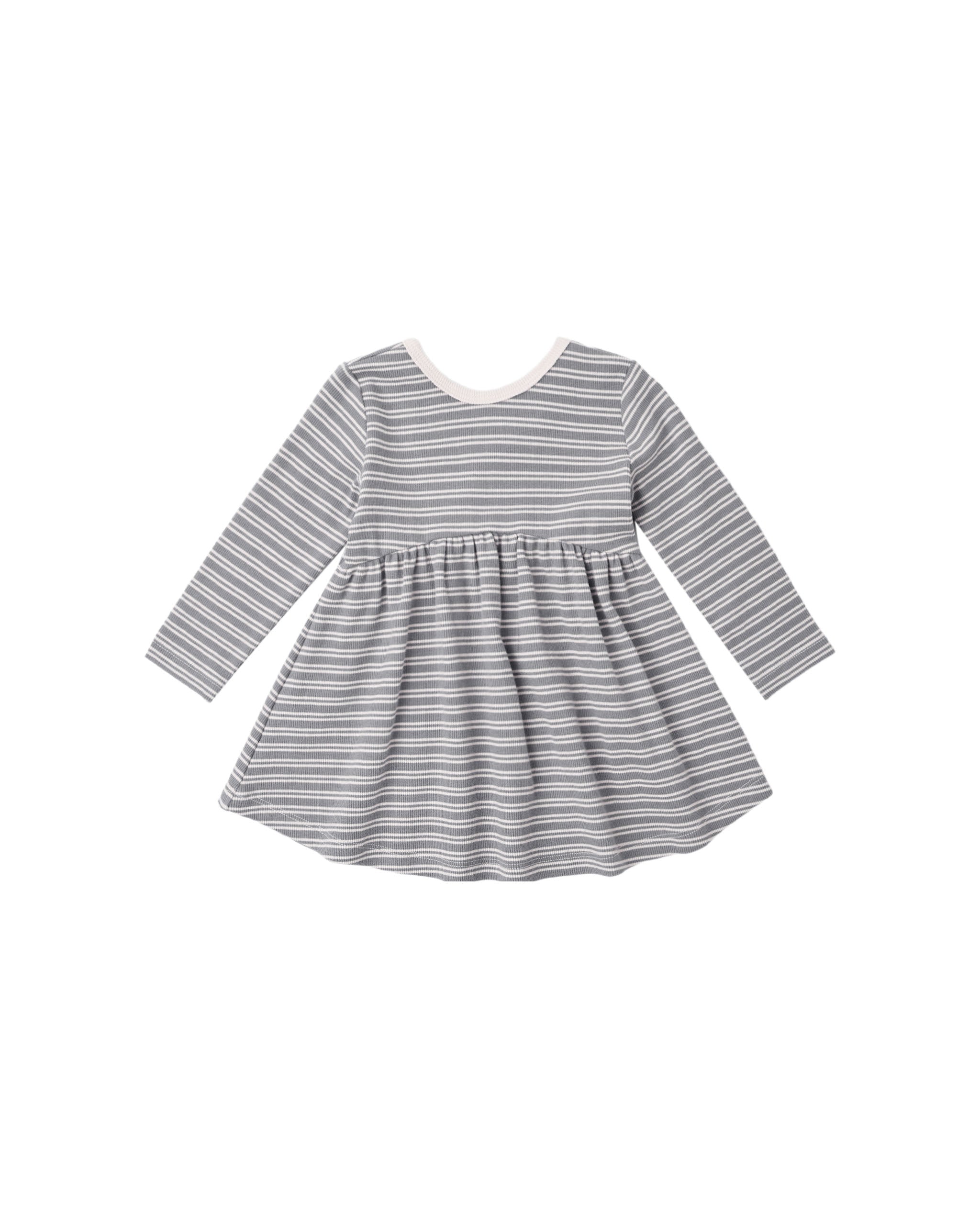 Quincy Mae Ribbed Long Sleeve Dress - Slate Microstripe