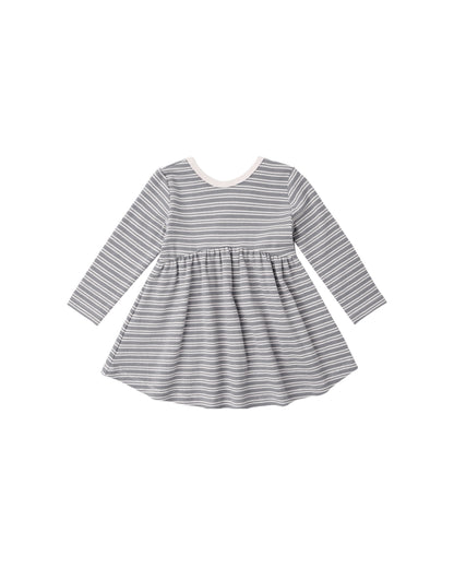 Quincy Mae Ribbed Long Sleeve Dress - Slate Microstripe