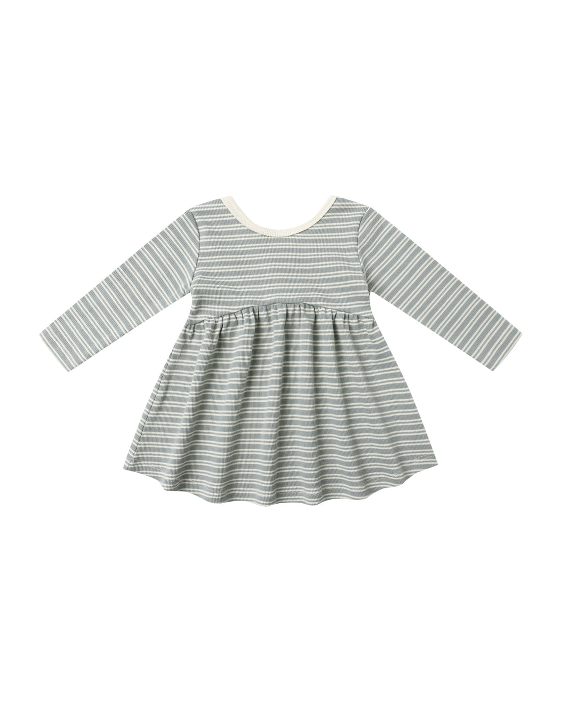 Quincy Mae Ribbed Long Sleeve Dress - Steel Blue Micro Stripe