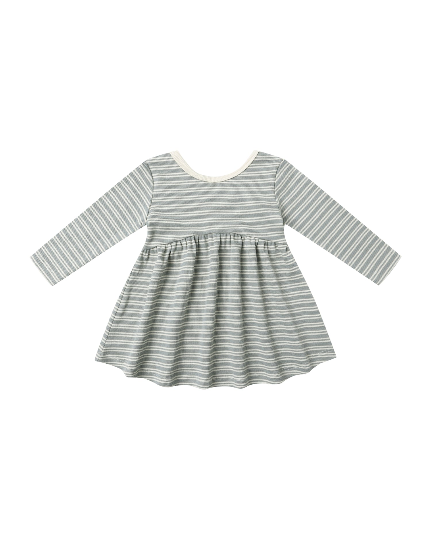 Quincy Mae Ribbed Long Sleeve Dress - Steel Blue Micro Stripe
