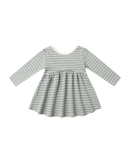 Quincy Mae Ribbed Long Sleeve Dress - Steel Blue Micro Stripe