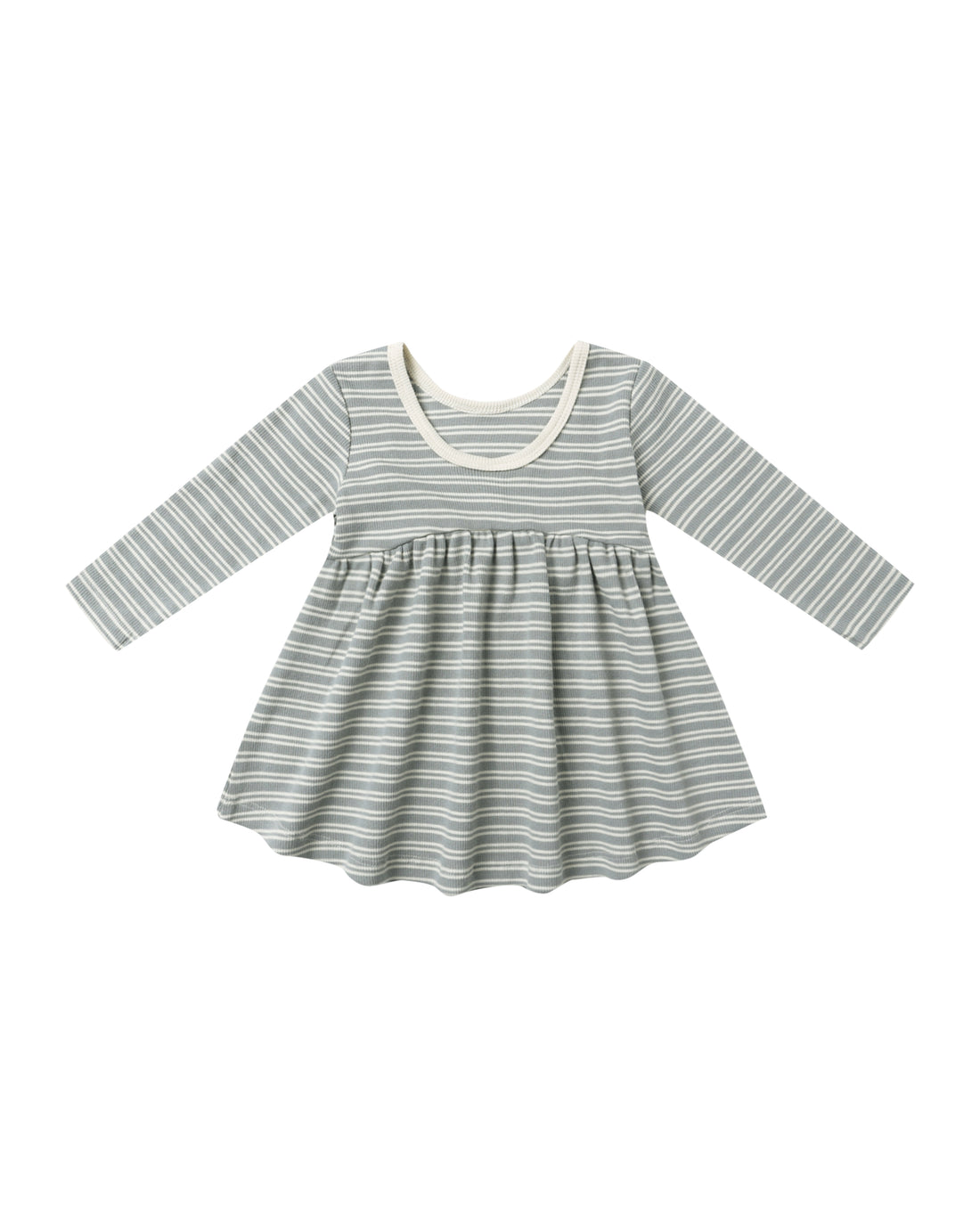 Quincy Mae Ribbed Long Sleeve Dress - Steel Blue Micro Stripe