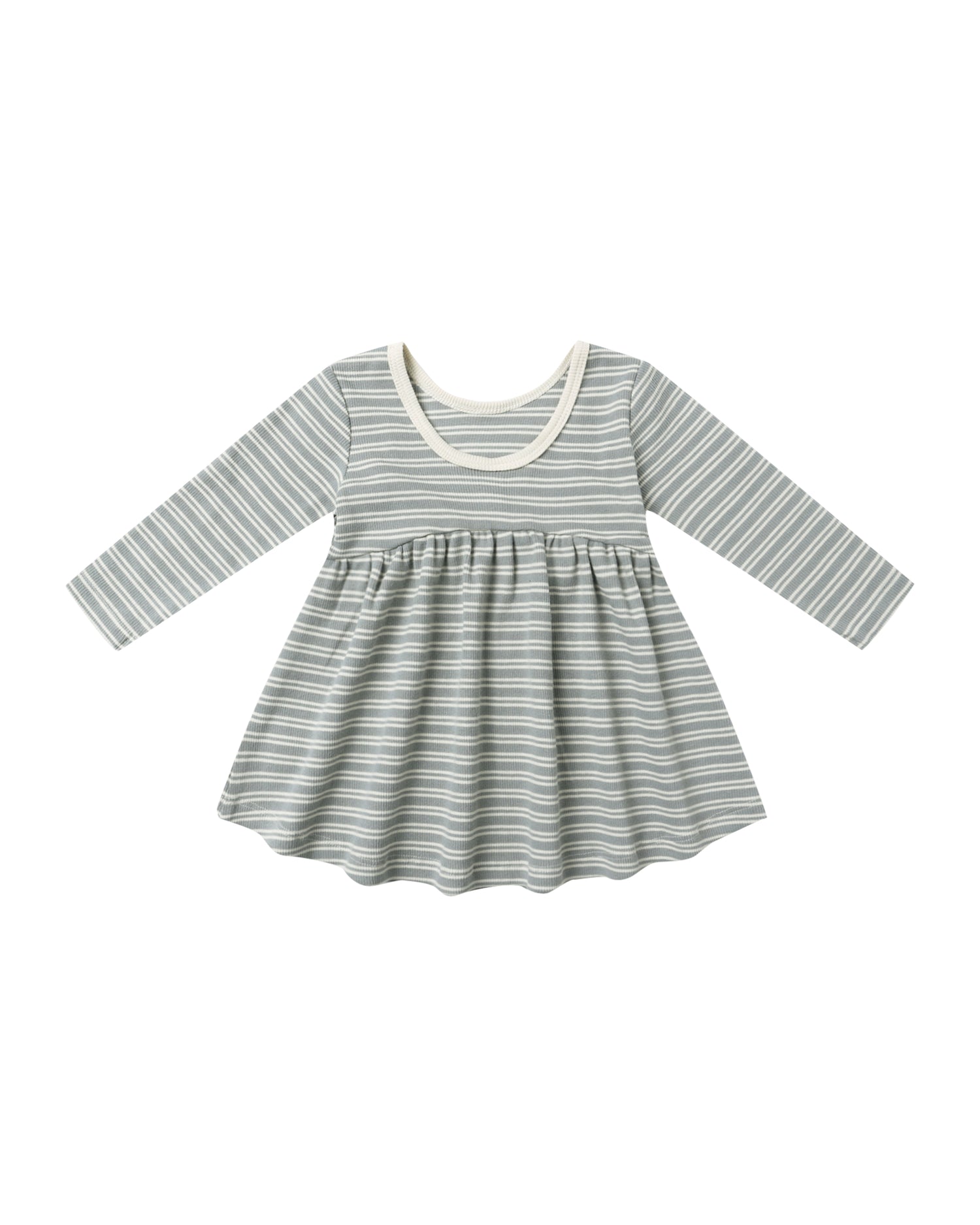 Quincy Mae Ribbed Long Sleeve Dress - Steel Blue Micro Stripe