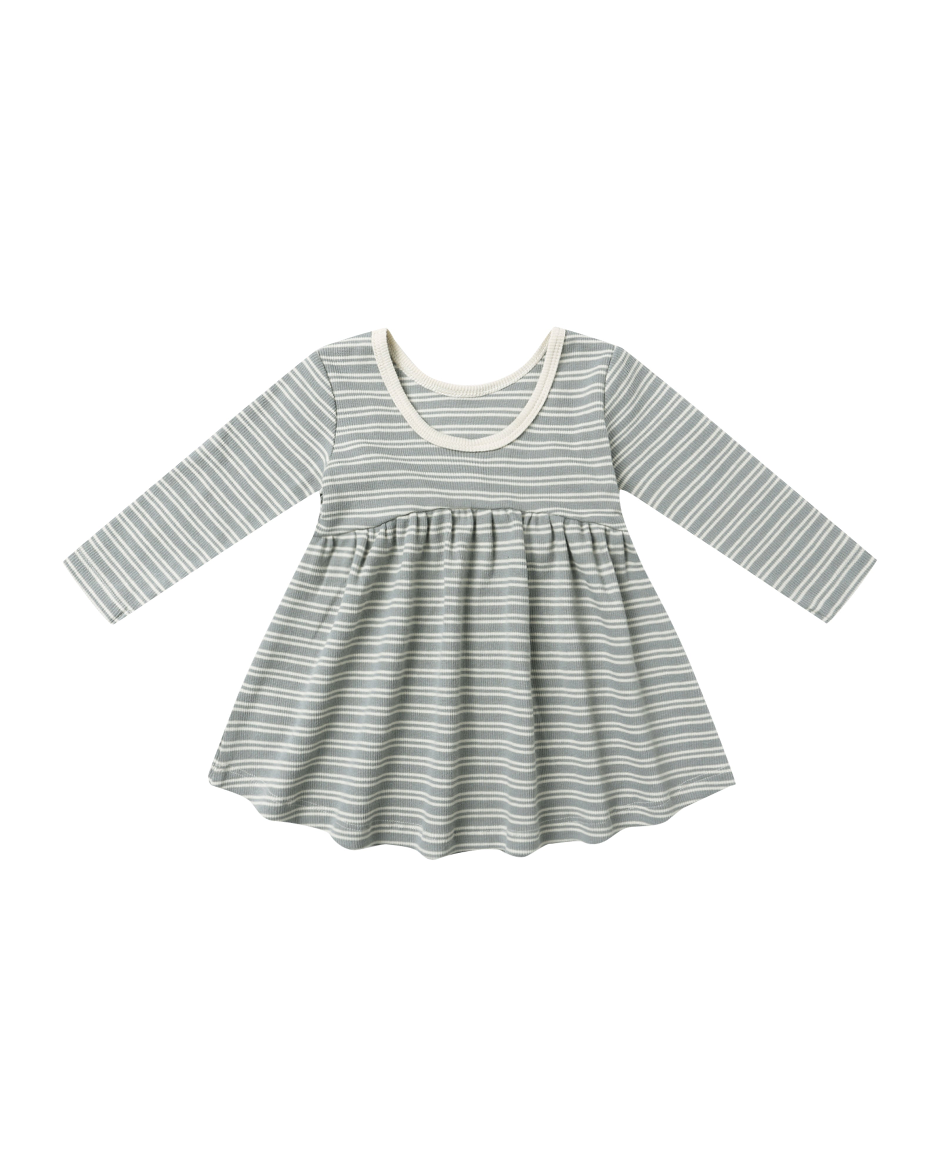 Quincy Mae Ribbed Long Sleeve Dress - Steel Blue Micro Stripe