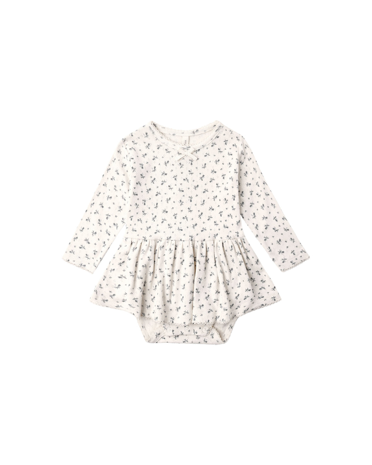 Quincy Mae Pointelle Skirted Bodysuit - Blue Ditsy