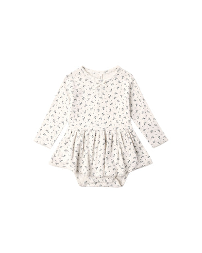 Quincy Mae Pointelle Skirted Bodysuit - Blue Ditsy