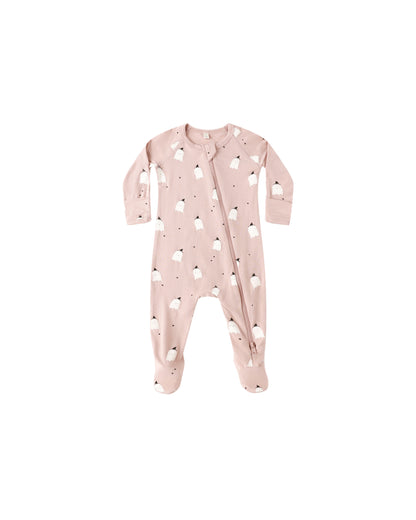 Quincy Mae Bamboo Zip Footie - Pink Ghosts