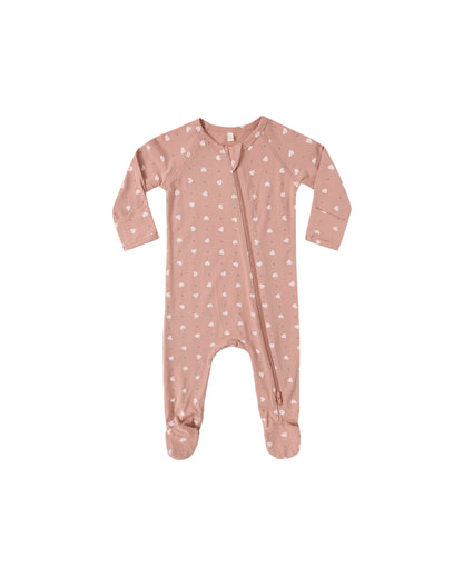 Quincy Mae Bamboo Footie - Pink Hearts