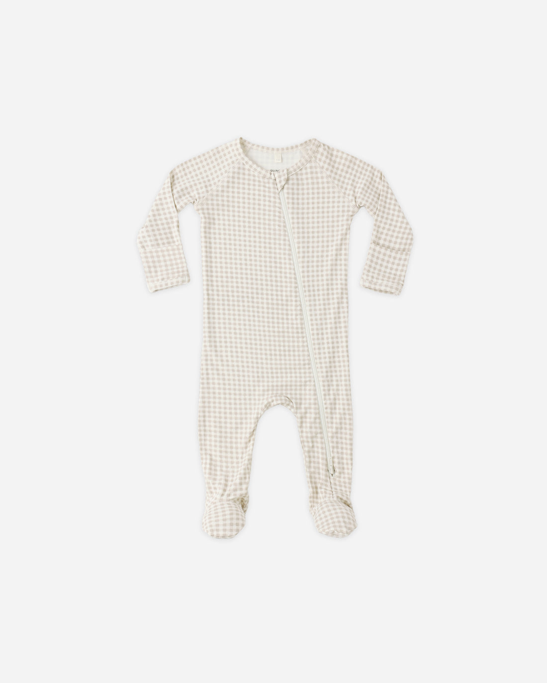 Quincy Mae Bamboo Zip Footie - Oat Gingham