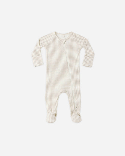 Quincy Mae Bamboo Zip Footie - Oat Gingham