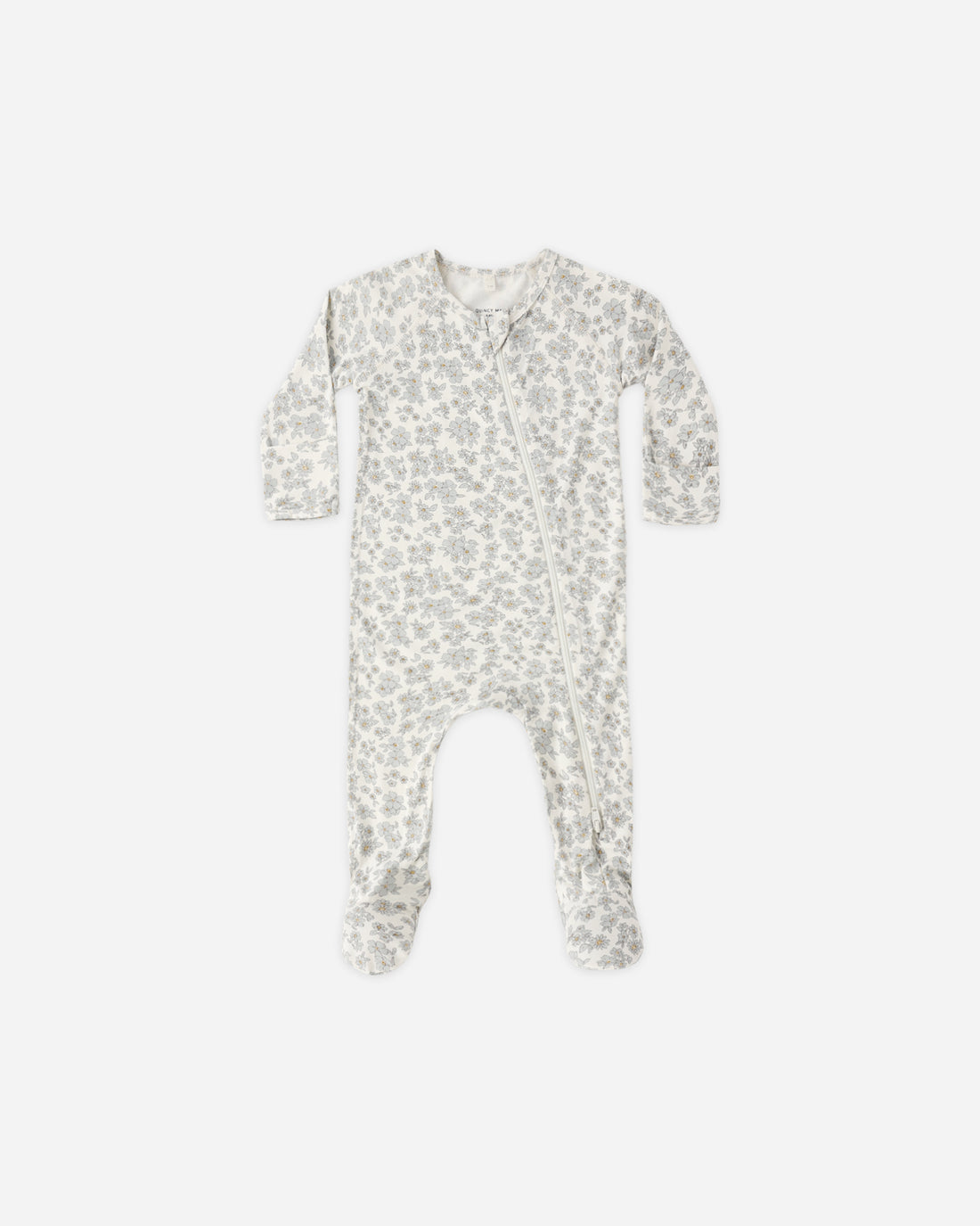 Quincy Mae Bamboo Zip Footie - Blue Floral