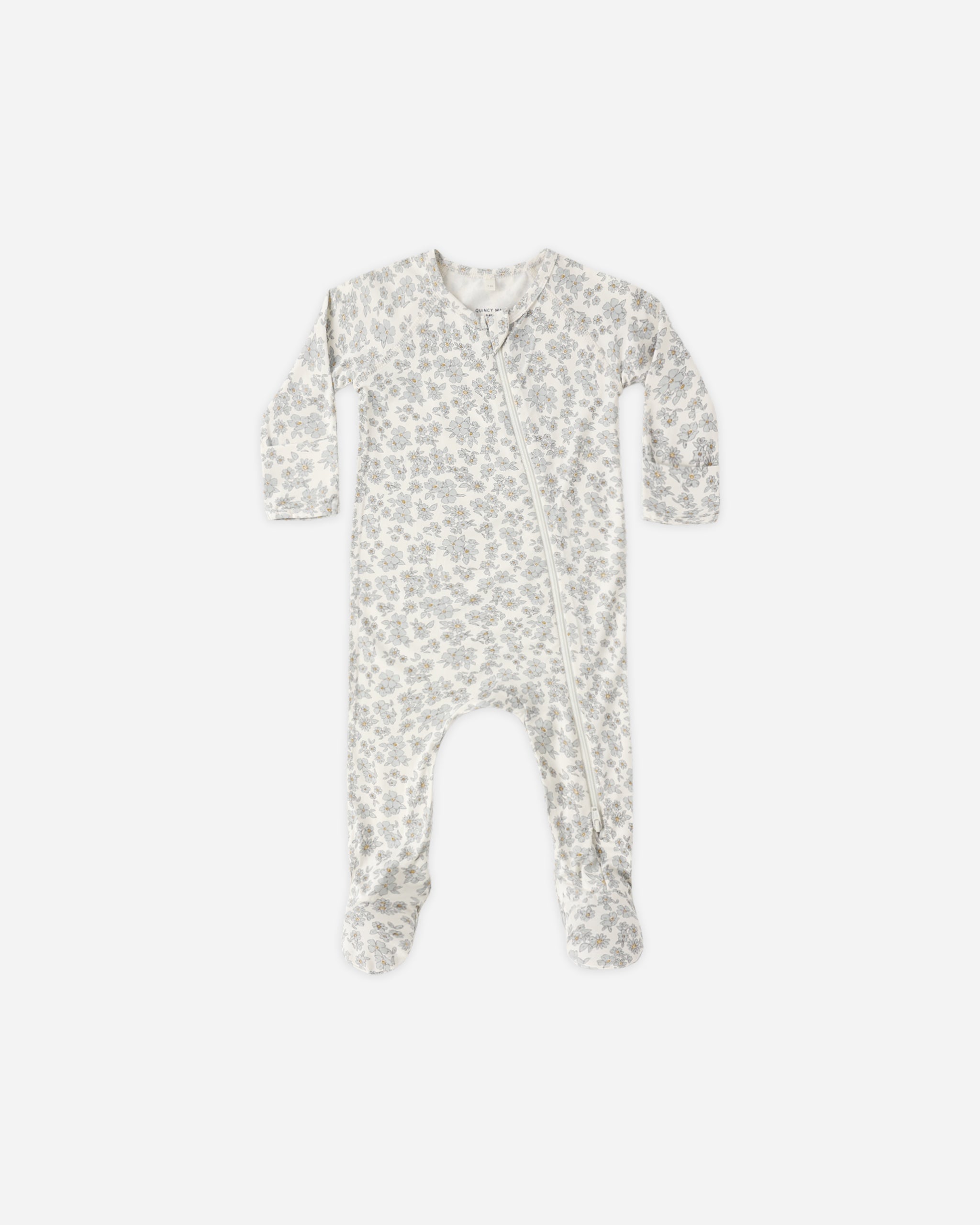 Quincy Mae Bamboo Zip Footie - Blue Floral