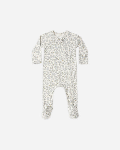 Quincy Mae Bamboo Zip Footie - Blue Floral