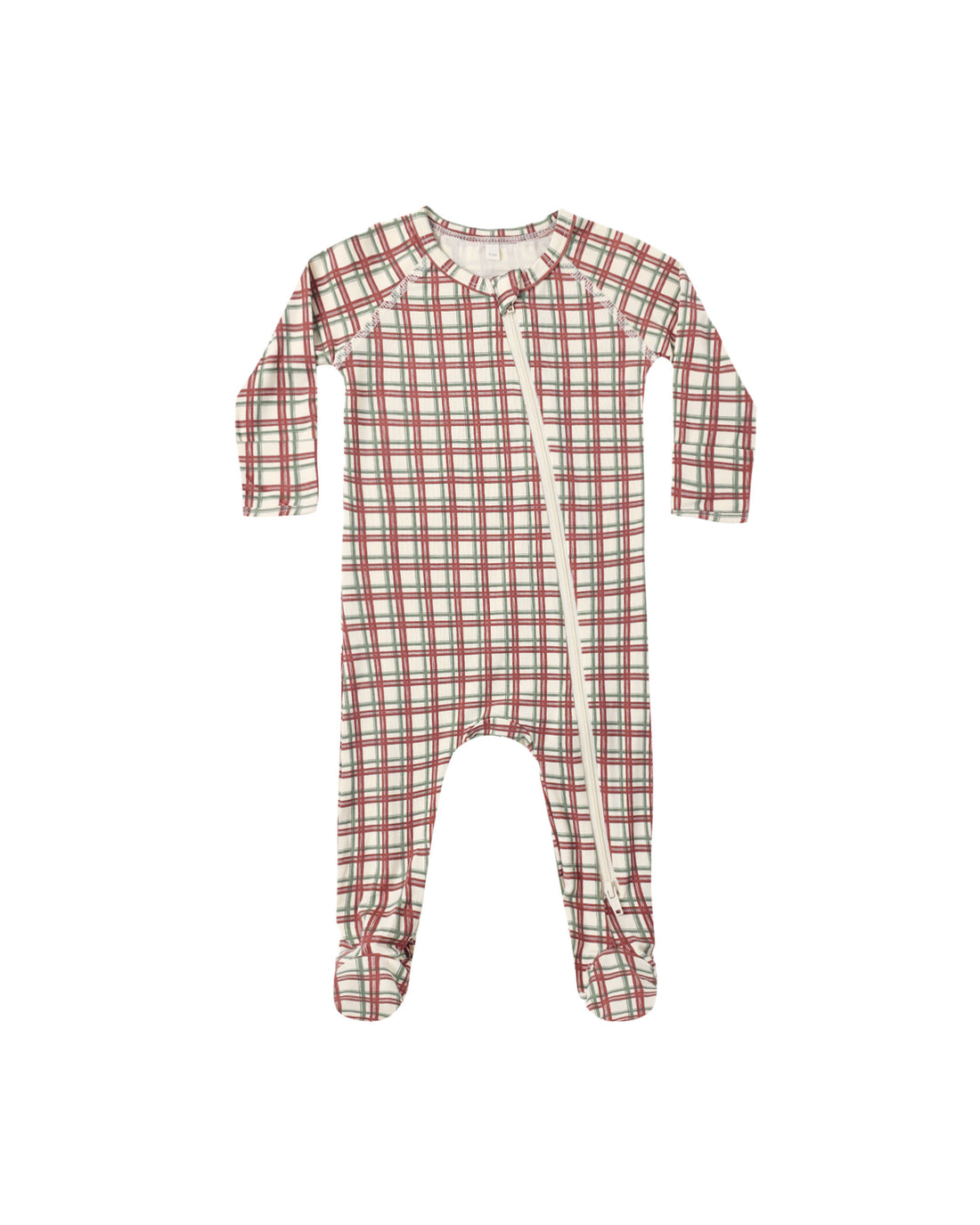 Quincy Mae Bamboo Zip Footie - Redwood Check
