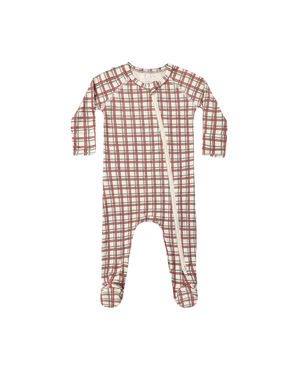 Quincy Mae Bamboo Zip Footie - Redwood Check